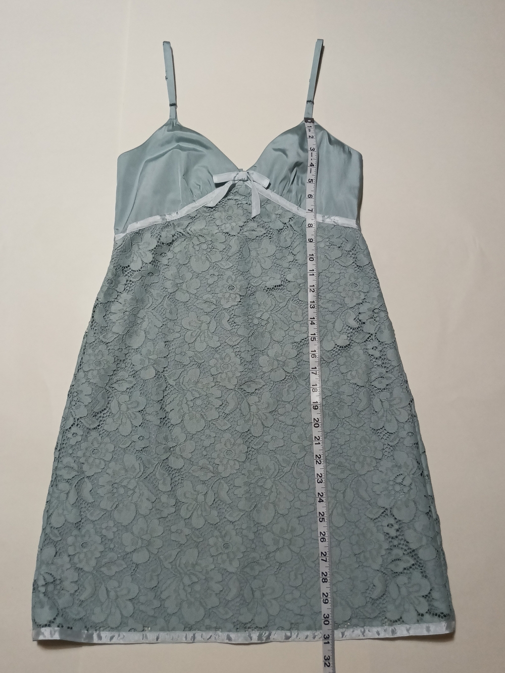 Coach Lace Slip Cami Mini Dress Accent Bow in Dusty Blue Size 2 - Picture 4 of 14